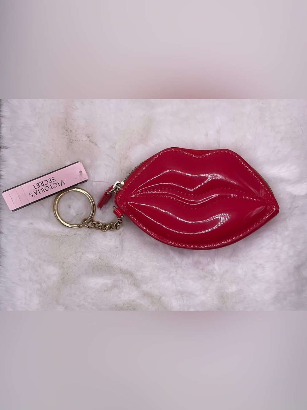 Victoria’s Secret Red Lips Keychain Coin Purse Zip Closure NEW y2k 2000s